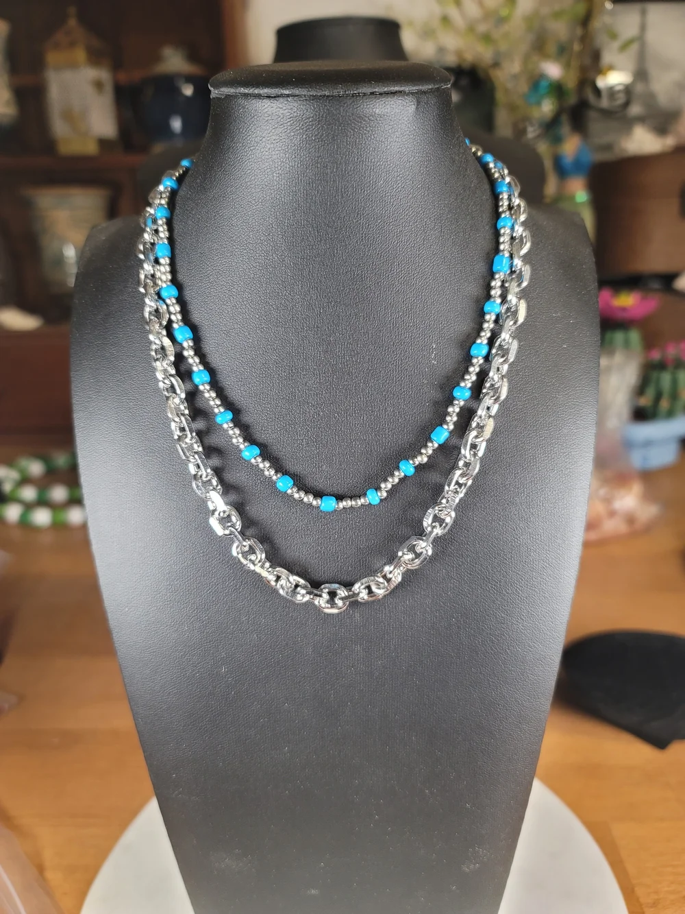 paparazzi Silver Layered Necklace with Turquoise Beads
